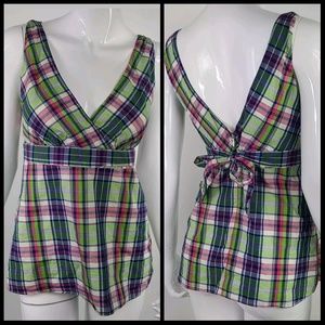 J. Crew Rainbow Plaid V-Neck Tank Top